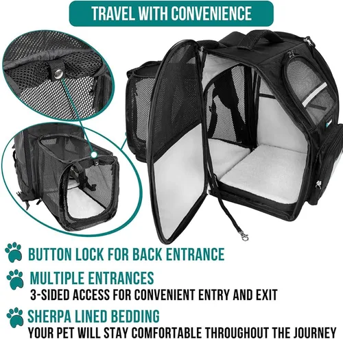 Vista 4 de PetAmi Mochila transportadora para perros y gatos, mochila expandible para viajes y senderismo, mochila de transporte para perros pequeños, medianos