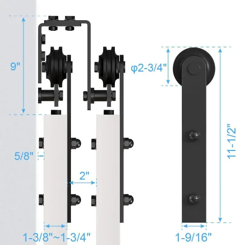 Vista 6 de ZEKOO Kit de hardware para puerta de granero corrediza de 8 pies, cuatro puertas, doble pista, desvío