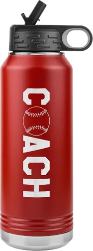Vista 4 de Botella de agua de entrenador de béisbol, 32 onzas, con tapa abatible de acero inoxidable grabada, con pajita, regalo de entrenador de béisbol, Negro