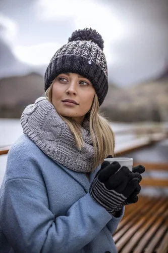 Vista 5 de HEAT HOLDERS - Elegante sombrero de punto para mujer con forro polar grande con pompones