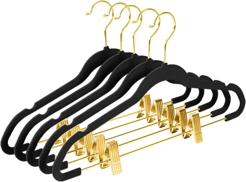 Vista 20 de MIZGI - Perchas premium de terciopelo negro para pantalones con clips ajustables (paquete de 20) Perchas delgadas para faldas - Perchas Negro/Negro