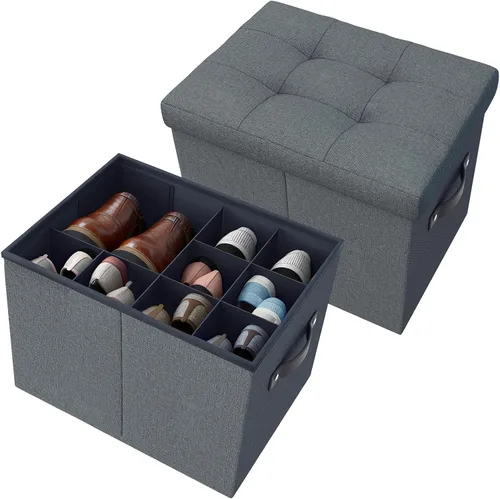 Vista 10 de Organizador de zapatos otomano de almacenamiento para armario, caja de almacenamiento con divisores ajustables para zapatos, ropa, juguetes, manta