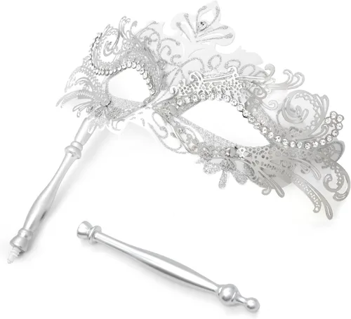 Vista 7 de Coddsmz Máscara veneciana con palo, decoración de Mardi Gras para mujer, máscara de disfraz de Halloween