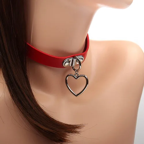 Vista 2 de Olbye Lock Heart Choker Necklace Short Black Leather Necklace Punk PU Collar Necklaces Cosplay Necklace Link Chain Gothic Necklace Jewelry for Women
