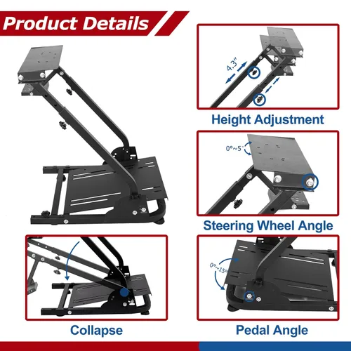 Vista 4 de Minneer G29 Racing Wheel Stand for LogitechThrustmaster G29G920G923T80T150 Driving Simulator Cockpit Support Folding and Only Contains Stand