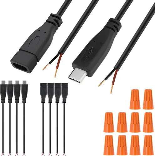 Vista 10 de Cable micro USB macho hembra a 2 extremos de cable abiertos, conector USB 2.0 a 2 cables, cable de extensión de cable de alimentación, conector