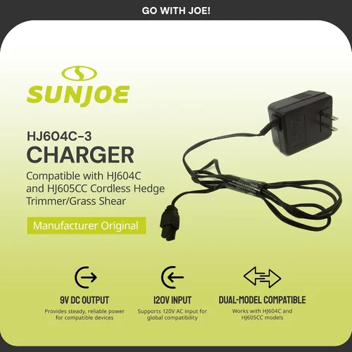 Vista 2 de Sun Joe HJ604C-CHRG Cargador para HJ604C y HJ605CC Cortasetos inalámbrico y cizalla de césped, cable de carga de repuesto original del fabricante, 9