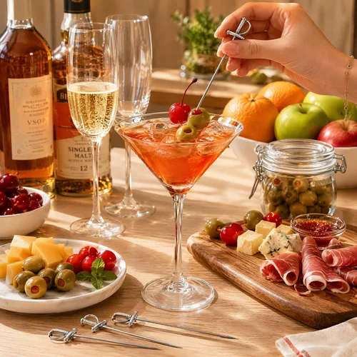Vista 8 de DEAYOU 15 palillos de dientes de cóctel de acero inoxidable 18/10, palillo de bebida de Martini de 4.4 pulgadas, pinchos de cóctel reutilizables