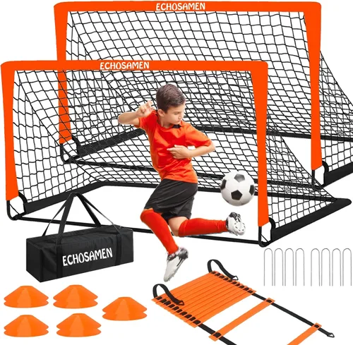Vista 9 de Porterías de fútbol para niños para el patio trasero, juego de 2 porterías de fútbol de 6 x 4 pies para niños con red de fútbol, 10 conos de fútbol