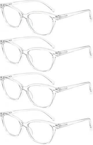 Vista 4 de HEEYYOK 0.50 Gafas de lectura para mujeres, 4 unidades, transparentes, diseño ojo de gato, para caras pequeñas, lentes de lectura flexibles