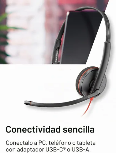 Vista 5 de Poly Blackwire 3220 - Auriculares con cable con micrófono, sonido estéreo de alta fidelidad, micrófono con cancelación de ruido, diseño estéreo, se