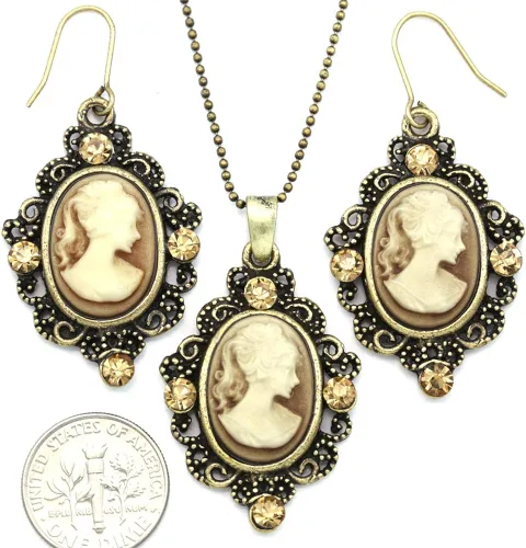 Vista 3 de Soulbreezecollection - Juego de collar de camafeo con colgante y colgante para mujer