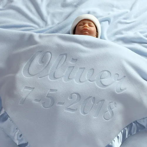 Vista 2 de Custom Catch Manta de bebé personalizada, rosa o azul, regalo unisex para recién nacido o bebé (texto multilínea)