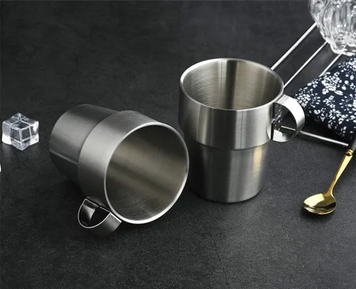 Vista 3 de Tazas de café apilables de acero inoxidable, tazas de té aisladas con mango de acero inoxidable, taza de café aislada de doble pared, mantiene