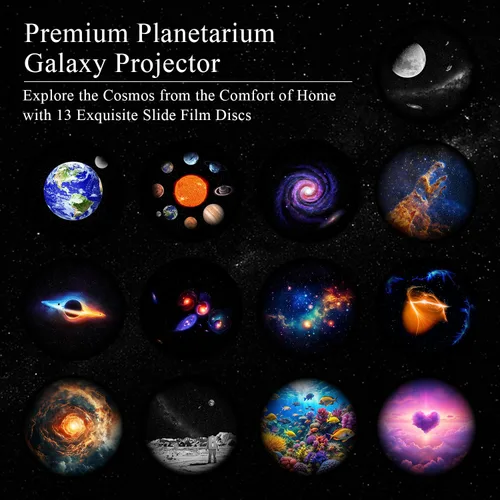 Vista 2 de Proyector Galaxy Pro para dormitorio, proyector de estrellas planetario 13 en 1, luz nocturna con temporizador y ruido blanco, control remoto, reloj