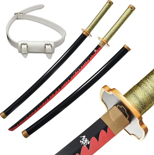 Vista 7 de ziqing Espada samurái de anime hecha a mano, espada Agatsuma Zenitsu, espada Kamado Tanjirou, espada Rengoku Kyoujurou de 41 pulgadas, varios