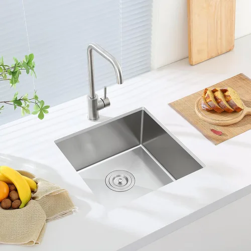 Vista 12 de ROVATE - Fregadero de barra o fregadero de cocina de 13 x 15 pulgadas, hecho a mano, de acero inoxidable T-304 de un solo tazón