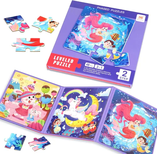 Vista 11 de Rompecabezas magnéticos para niños pequeños de 1 a 3 años, 3 en 1, divertido rompecabezas de granja, rompecabezas de viaje para niños, juguete