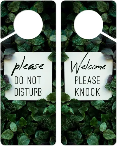 Vista 8 de Letrero para colgar puerta, paquete de 2 (impreso en ambos lados), plástico de PVC de 9.3 x 3.5 pulgadas, letrero con texto en inglés «Please Do Not