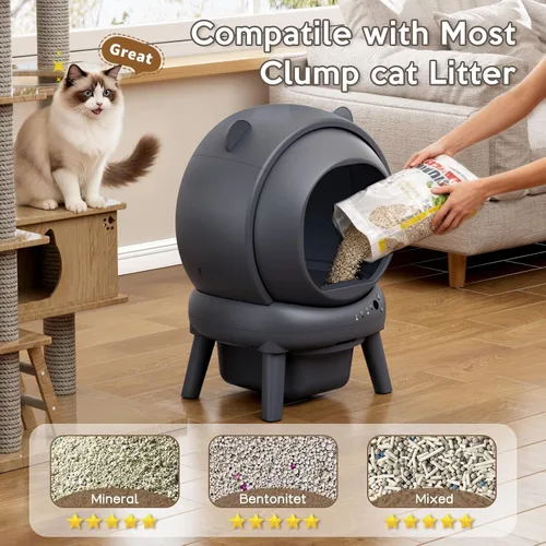 Vista 11 de Caja de arena automática, caja de arena autolimpiante con control de aplicación, gran capacidad para múltiples gatos, control de ruido y olor