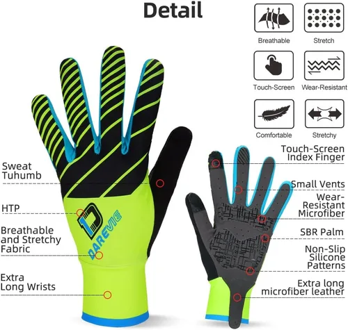 Vista 3 de Darevie Guantes de ciclismo, guantes de ciclismo para hombres y mujeres, con pantalla táctil, guantes de bicicleta de montaña con dedo completo