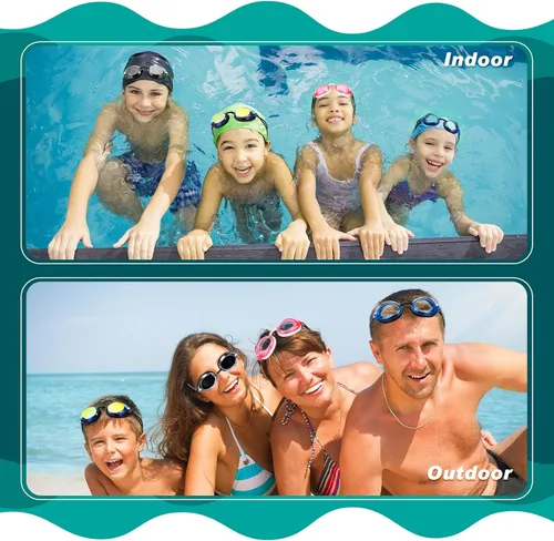 Vista 5 de 4 pares de gafas de natación con correa de tela para niños y adultos, correa elástica de 180° panorámica, visión clara de verano, antiniebla, gafas