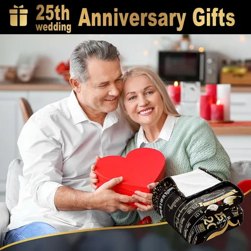 Vista 6 de elseven Regalo de boda de 25 aniversario para ella, 25 aniversario para parejas, esposa, marido, mejor manta de regalo de aniversario, manta de 60 x