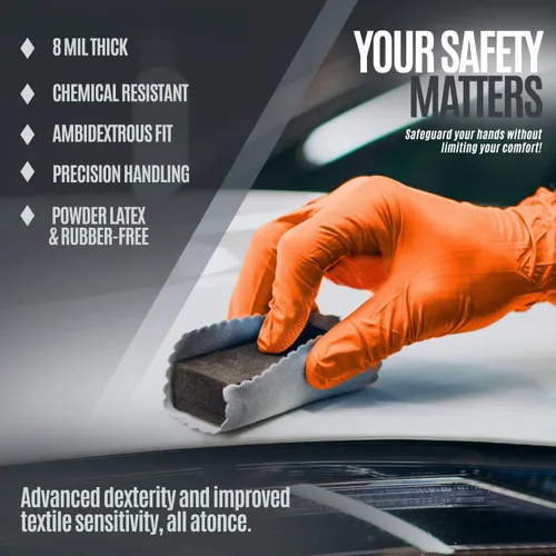 Vista 3 de MED PRIDE Maxx Strength - Guantes industriales de nitrilo naranja, 8 mil de grosor, textura de diamante, desechables, resistentes, resistentes a