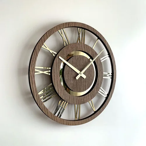 Vista 6 de Reloj de pared moderno con números romanos dorados, funciona con pilas, silencioso, sin tictac, diseño minimalista para cualquier habitación, reloj