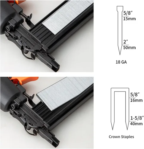 Vista 3 de DOTOOL Clavadora neumática, calibre 18, pistola de grapas de aire 2 en 1, acepta clavos de 2 pulgadas y grapas de corona de 1-5/8 pulgadas, con Negro
