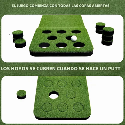 Vista 5 de Wekin Alfombra de práctica de golf para interiores con 2 putters, 2 bolas, 12 cubiertas de hoyo, tapete de entrenamiento de golf para juego