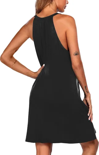 Vista 4 de Ekouaer - Camisón sin mangas para mujer, cuello en V, espalda cruzada también sirve como ropa para dormir