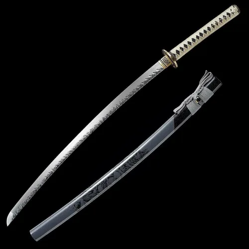 Vista 3 de Espada Katana samurái japonesa de 41 pulgadas, hecha a mano, hecha a mano, color gris