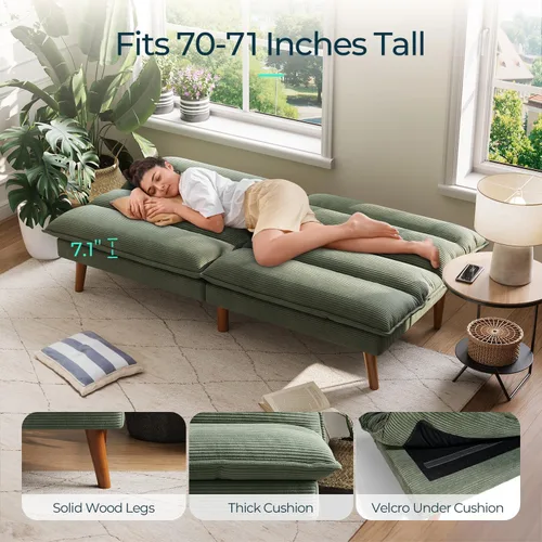 Vista 6 de LINSY HOME Sofá Cama Futón - Sofá Cama de Pana Convertible con Respaldo Ajustable, Sofá Cama Pequeño Moderno Tipo Loveseat para Espacios Pequeños