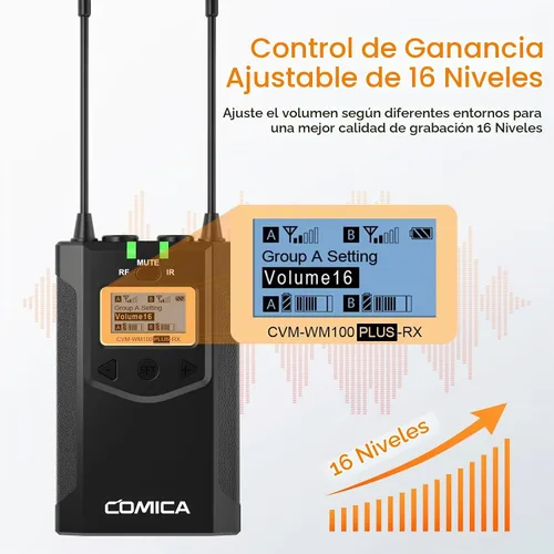 Vista 7 de Comica CVM-WM100PLUS - Sistema de micrófono inalámbrico para cámaras, videocámaras, teléfonos inteligentes, portátiles, micrófono de solapa