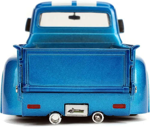 Vista 5 de Jada Just Trucks 1:24 1956 Ford F-100 - Coche fundido a presión con rayas azules y blancas con estante para neumáticos, juguetes para niños y adultos