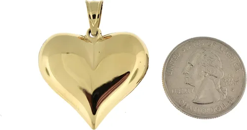 Vista 2 de CKL International - Colgante de oro amarillo de 14 quilates con forma de corazón hinchado en 3D