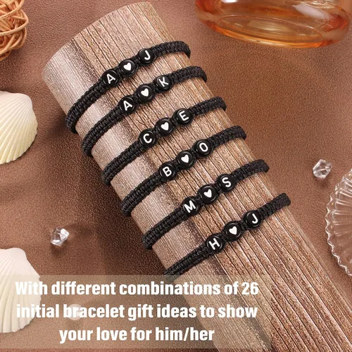 Vista 6 de Pulseras con iniciales para mujeres y hombres, regalos para novia, novio, pulseras de letras "I Love You", regalos para ella, él, mejor amigo
