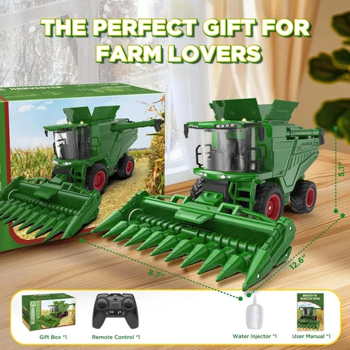 Vista 6 de Uarzt - Tractor cosechador con control remoto, juguete de tractor RC con cabezal de maíz, juguetes de tractor RC para niños de 3 años en adelante