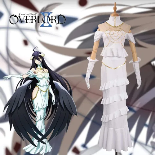 Vista 2 de Yejue Overlord Albedo - Disfraz de cosplay con capas ahuecadas, color blanco