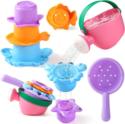Vista 7 de Fajiabao Juguetes de baño para niños de 1 a 3 años, juego de apilamiento