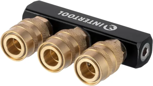 Vista 3 de INTERTOOL Colector divisor de aire de 3 vías, 1/4" NPT, conectores de acoplamiento rápido de latón, bloque recto PT08-1855