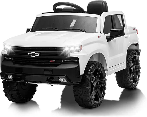 Vista 8 de Coche de batería de 12V para andar, camioneta para niños con licencia de Chevrolet Silverado GMC, vehículos eléctricos para niños pequeños con Rosa