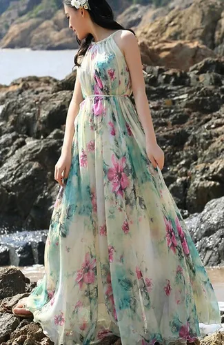 Vista 4 de MedeShe - Vestido de dama de honor de gasa floral para vacaciones en la playa