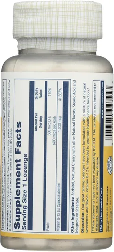 Vista 4 de Solaray Pastillas de vitamina B-12 de 1000 mcg, sabor a cereza natural, 90