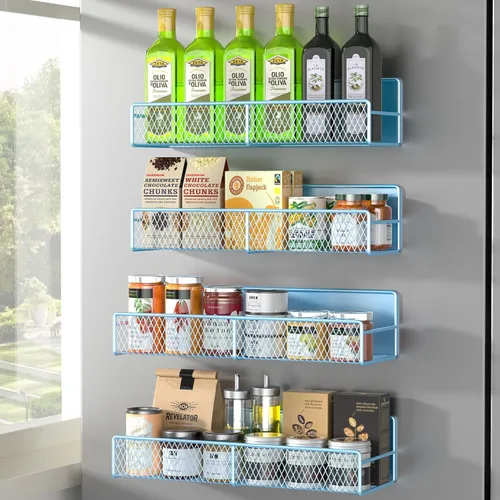 Vista 37 de Estante magnético para especias para refrigerador, paquete de 7 estantes magnéticos fuertes 100% de metal, organizador de especias con soporte