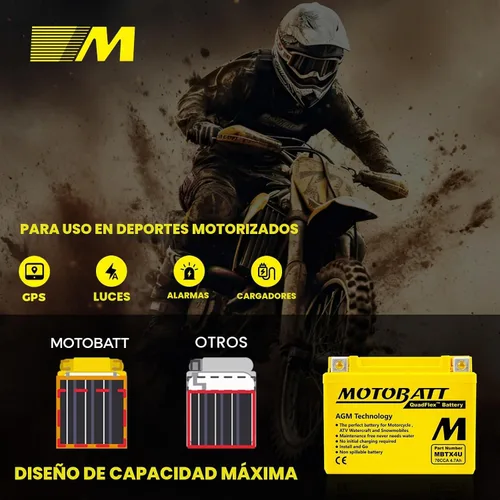 Vista 6 de MotoBatt MBTX4U reemplaza a YTZ5S YTX4LBS YT4LBS YB4LA YB4LB