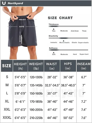 Vista 6 de NORTHYARD Pantalones cortos deportivos ligeros de secado rápido y de 7pulgadas para hombre, para senderismo, deportes, gimnasio, correr