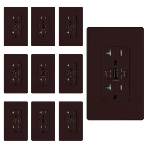 Vista 13 de ELEGRP Tomacorrientes USB, 30 W 6.0 Amp USB C, toma de pared USB de 3 puertos, toma de corriente resistente a manipulaciones de 15 amperios con 2