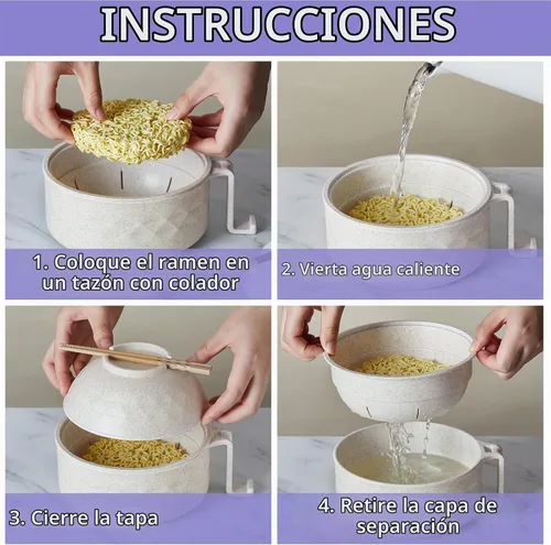 Vista 6 de 4 Juegos de Cocedor de Ramen para Microondas de 33 oz, Juego de Tazones de Ramen Rápido, Cocedor de Fideos para Microondas con Asa, Tazón de Fideos